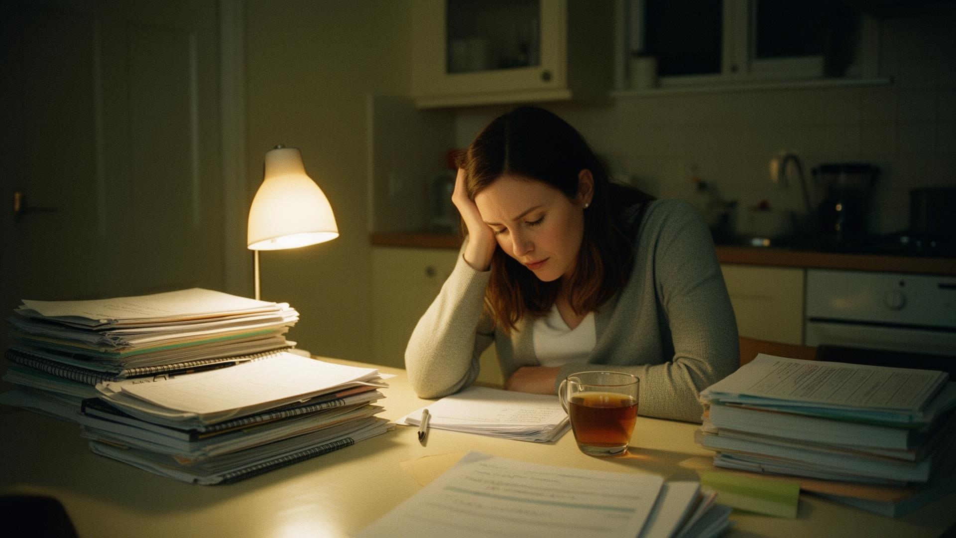 A teacher working late into the evening